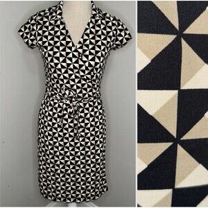 JMcLaughlin Catalina Cloth Lila Wrap Dress XL Black Tan Geometric Stretch Travel